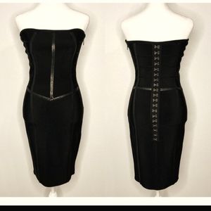 Haute Hippie Black Strapless Sequin Corset Bodycon Bandage Dress Sz S
